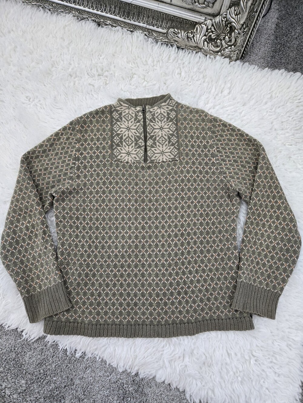 Woolrich Vintage ramie and cotton blend 1/4 zip pullover sweater. Olive green. S - Picture 1 of 9